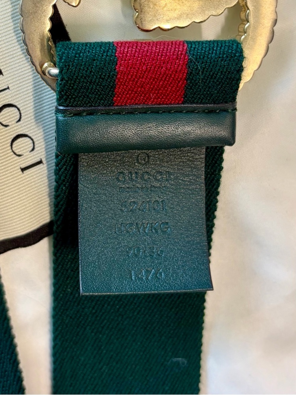 Gucci Torchon Double G Elastic Green/Red Belt - Size 90/36 - Picture 4 of 4